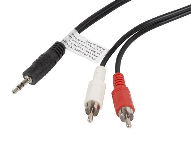 Кабель LANBERG CA-MJRC-10CC-0015-BK MINIJACK 3.5MM(M) 3 PIN->2X RCA (CHINCH)(M) 1.5M