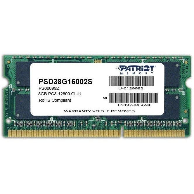 Модуль памяти SODIMM 8GB DDR3 PATRIOT PSD38G16002S (PC12800, 1600MHz)