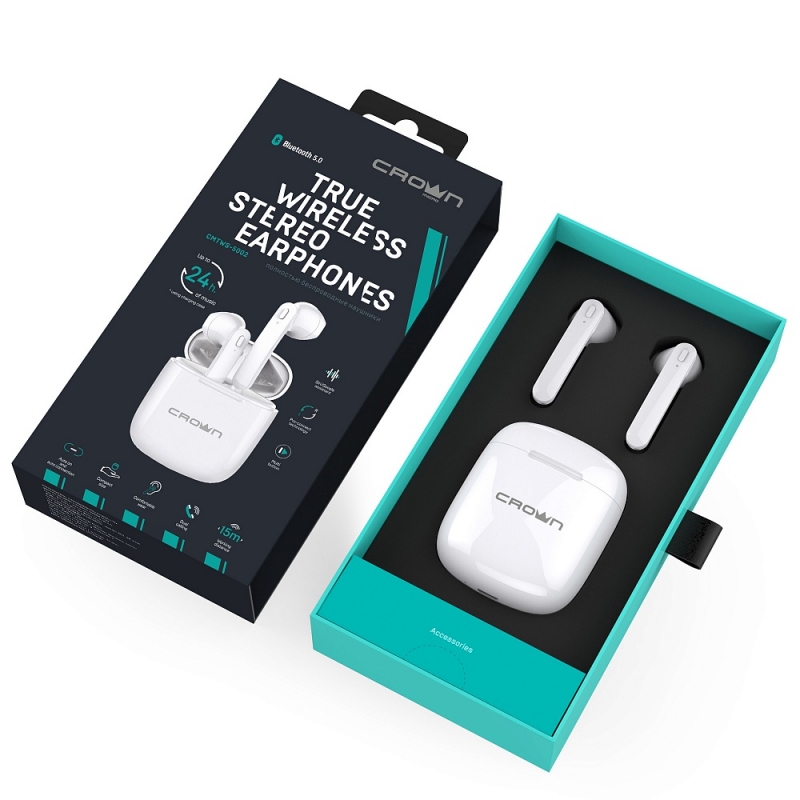Наушники с микрофоном беспроводные CrownMicro CMTWS-5002 (Bluetooth 5.0, White) Наушники с микрофоном беспроводные CrownMicro CMTWS-5002 (Bluetooth 5.0, White)