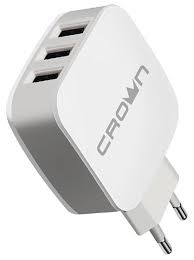 Зарядное устройство CrownMicro CMWC-3053 (3xUSB, 1-3.1A, 100-240V, White)