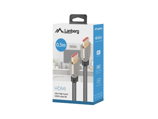 Кабель LANBERG CA-HDMI-30CU-0005-BK HDMI-HDMI V2.1 8K 60Hz BLACK 0.5M Кабель LANBERG CA-HDMI-30CU-0005-BK HDMI-HDMI V2.1 8K 60Hz BLACK 0.5M