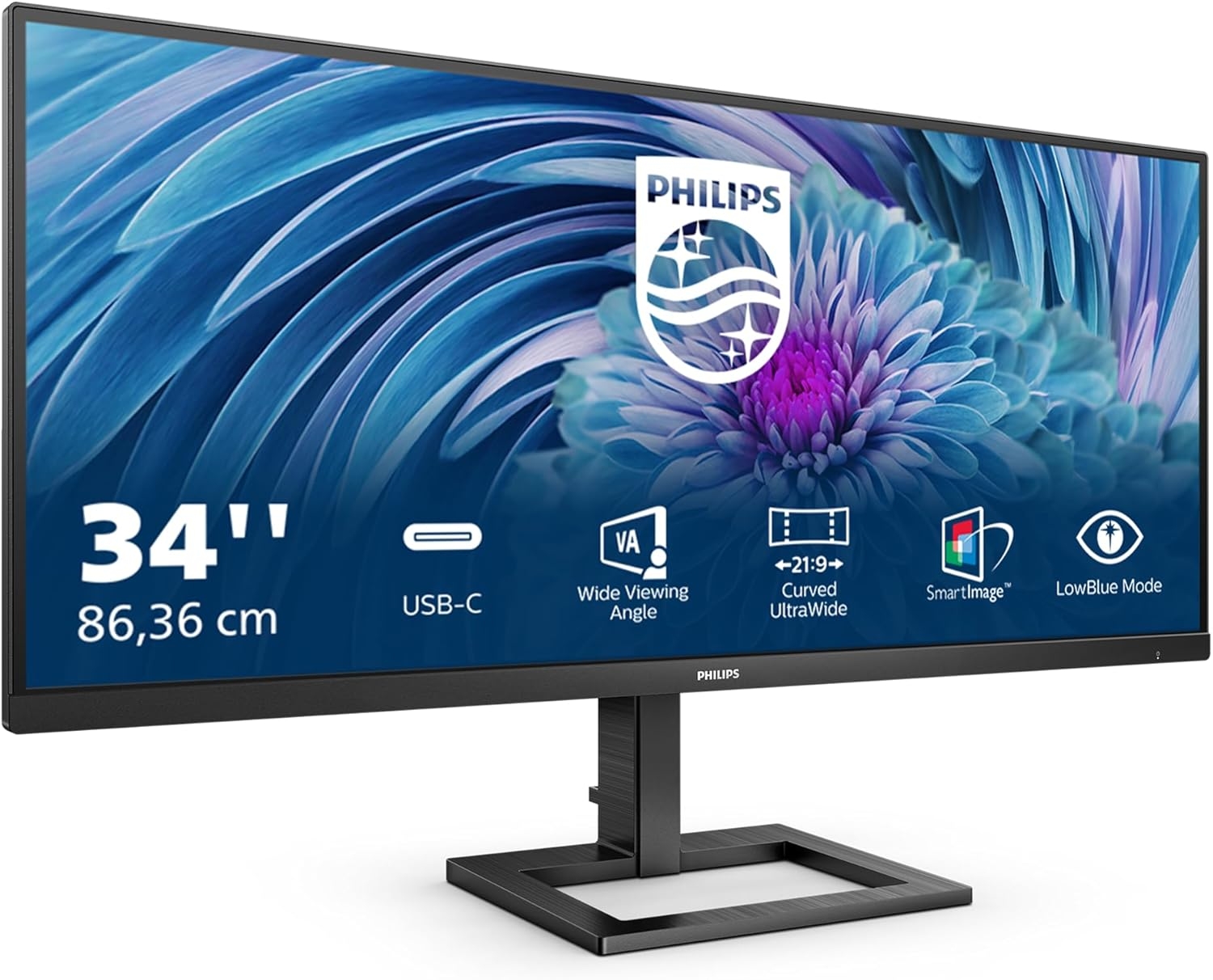 Монитор LED 34" Philips 346E2LAE/00 (WQHD VA, 3440x1440, 21:9, 3000:1, 100Hz, 1ms, HDMI/DP/USB-C, Speakers, Black) Монитор LED 34