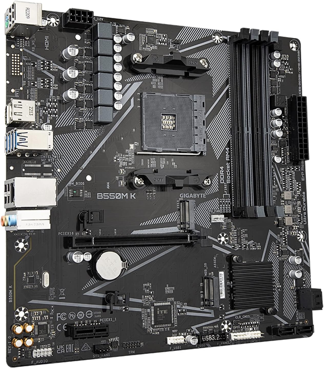 Мат. плата Gigabyte B550M-K (S-AM4, B550, HDMI/DP, 2xPCI-E, 4xDDR4, 2xM.2, SATAIII RAID, SATA3, GbLAN)