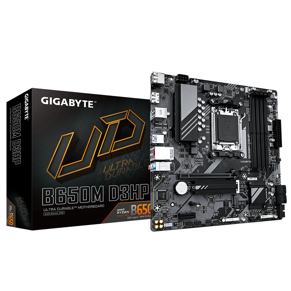 Мат. плата Gigabyte B650M D3HP (S-AM5, B650, HDMI/2xDP, PCI-E, 4xDDR5, M.2, SATAIII RAID, SATA3, 2.5GbLAN)