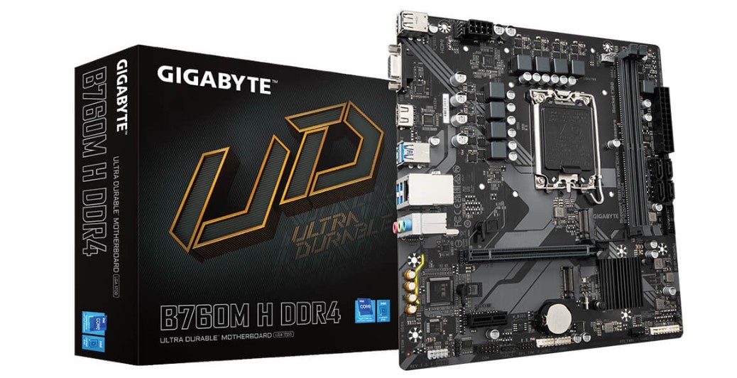 Мат. плата Gigabyte GA-B760M H DDR4 (S-1700, B760, VGA/HDMI, 2xPCI-E, 2DDR4, 2xM.2, SATAIII RAID, SATA3, GbLAN)