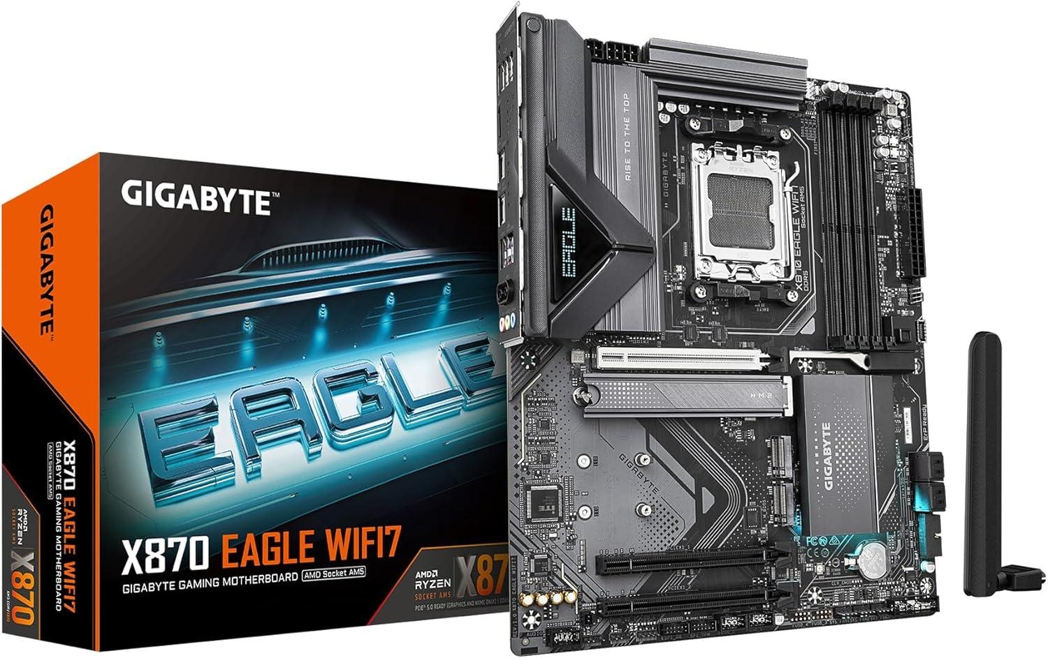 Мат. плата Gigabyte X870 EAGLE WIFI7 (S-AM5, X870, HDMI/2xUSB4, 1xPCI-E 5.0x16, 2xPCI-E 3.0x1, 4DDR5, 3xM.2,  2.5GbL, Wi-Fi 7)