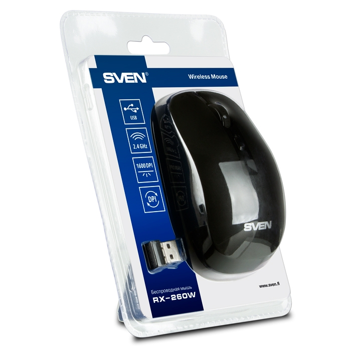 Мышь беспроводная SVEN RX-260W (3+1 keys, 1600DPI, Black)