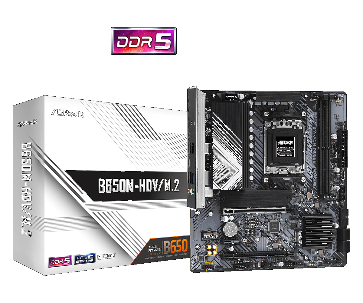 Мат. плата ASRock B650M-HDV/M.2 (S-AM5, B650, HDMI/DP, 2xM.2, 4xSATA, 2.5GbLAN, 2xDDR5, mATX) Мат. плата ASRock B650M-HDV/M.2 (S-AM5, B650, HDMI/DP, 2xM.2, 4xSATA, 2.5GbLAN, 2xDDR5, mATX)
