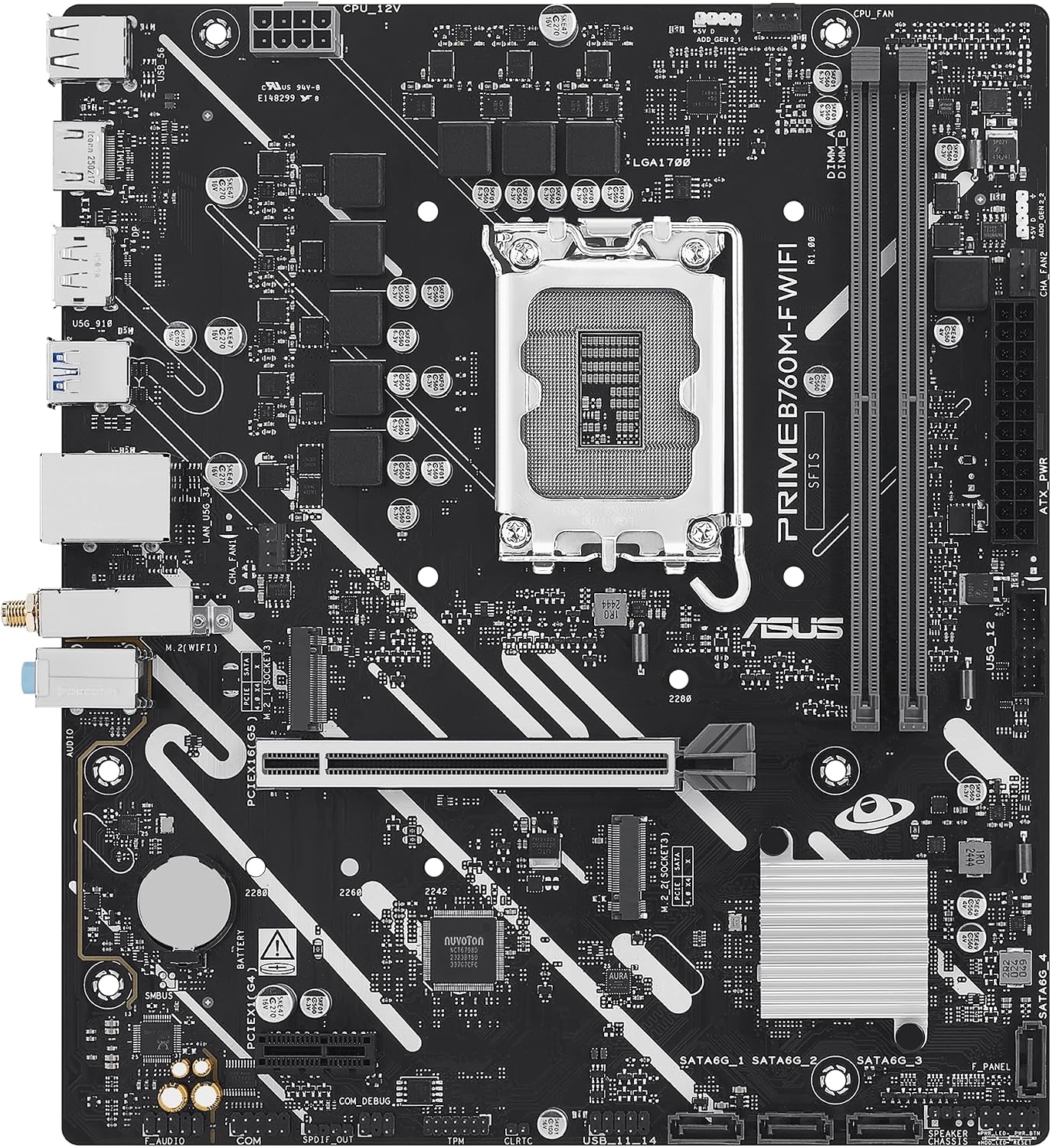 Мат. плата ASUS B760M-F WiFi DDR5 (S-1700, B760, DP, HDMI, 2xPCI-E, 2xDDR5, 2xM.2, SATAIII RAID, SATA3, GbLAN)