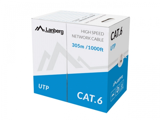 Кабель LANBERG LCU6-10CC-0305-S UTP SOLID GRAY CABLE, CCA, CAT. 6 305M