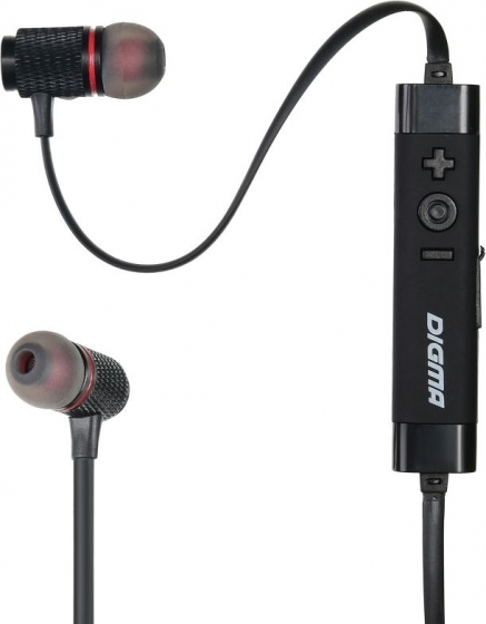 Наушники с микрофоном беспроводные Digma BT-05 (Bluetooth, Black/Red)