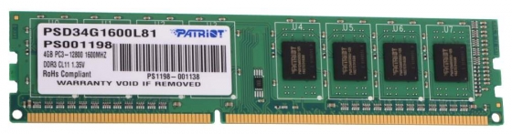 Модуль памяти DIMM 4GB DDR3 PATRIOT PSD34G1600L81 (1600MHz, 1.35V) Модуль памяти DIMM 4GB DDR3 PATRIOT PSD34G1600L81 (1600MHz, 1.35V)