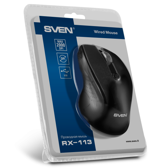 Мышь SVEN RX-113 (5+1 keys, 800-2000DPI, Soft Touch, 1.5m, Black)