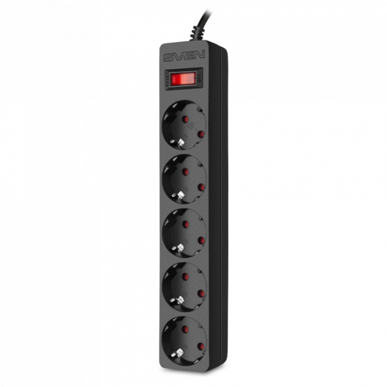 Сетевой фильтр SVEN SF-05E 1.0 (5 Euro Sockets, 1.0m, Black, 2300W)
