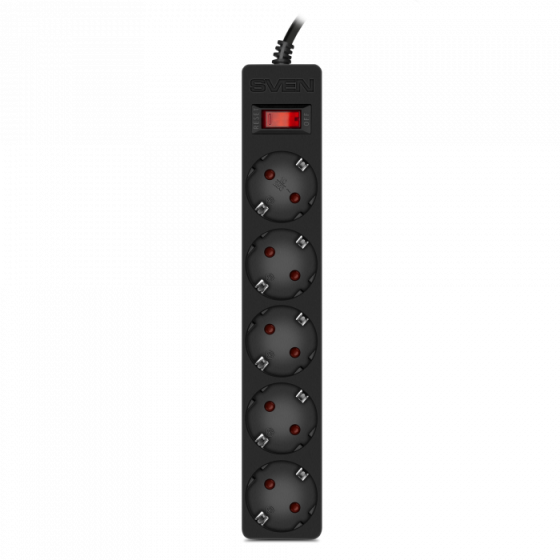 Сетевой фильтр SVEN SF-05E 1.0 (5 Euro Sockets, 1.0m, Black, 2300W)