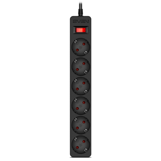 Сетевой фильтр SVEN SF-06E 5.0 (6 Euro Sockets, 5.0m, Black, 2300W)