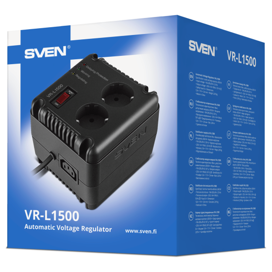 Автоматический стабилизатор напряжения SVEN VR-L1500 (500W, 2xCEE7/4+1xІЕС 320)