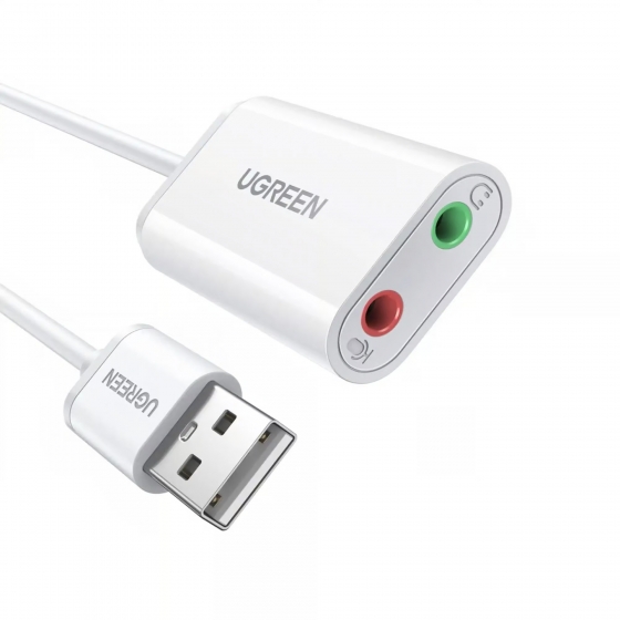 Звуковая карта Ugreen 30143 (2x3.5mm, USB 2.0, 15cm, White)