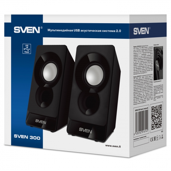 Колонки SVEN 300 (2.0, 2x3W, USB, Black)