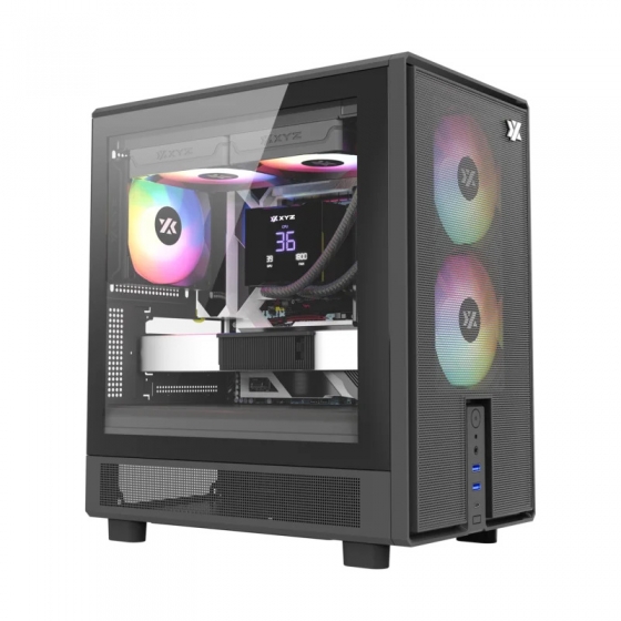 Корпус MidiTower XYZ ATOM Black (w/o PSU, Side TG, Integrated Fans, X-CS-ATOM-B)