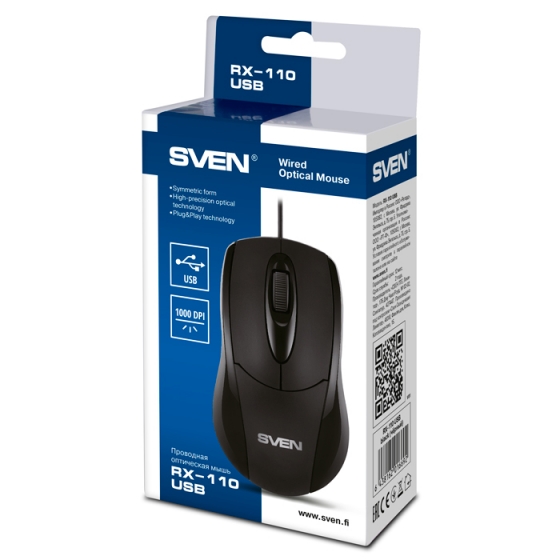 Мышь SVEN RX-110 (2+1 keys, 1000DPI, Black)