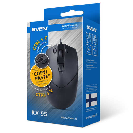 Мышь SVEN RX-95 (5+1 keys, 1000-4000 DPI, Black)