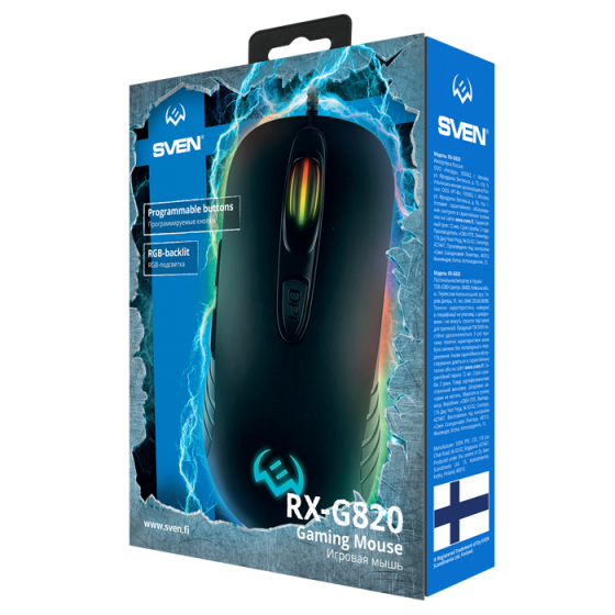 Мышь игровая SVEN RX-G820 (6+1 keys, 200-4800 DPI, SoftTouch, RGB, Black)