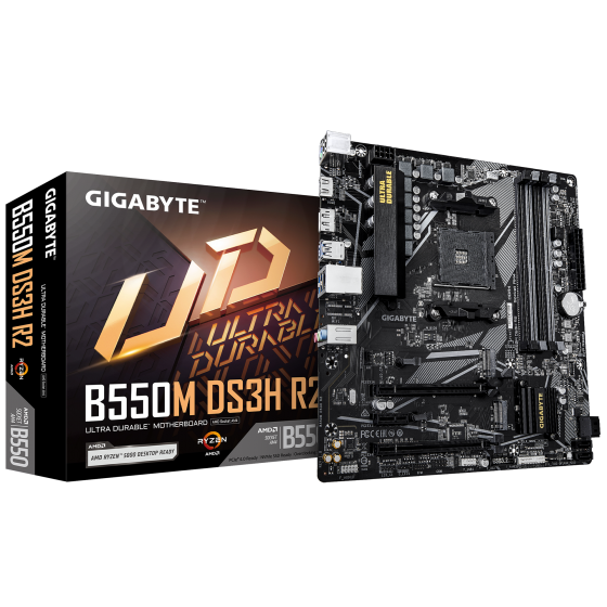 Мат. плата Gigabyte B550M DS3H R2 (S-AM4, B550, HDMI/DP, 2xM.2, 4xSATA, GbLAN, 4xDDR4, mATX)